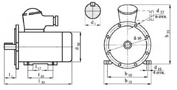 Рис.1. Габаритные и присоединительные размеры электродвигателя ВА 200М4