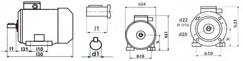 Рис.1. Габаритные и присоединительные размеры электродвигателей АДМ и АД 71В4